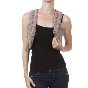 Faux Fur Cropped Bolero Vest Size L Mocha Taupe Sleeveless Rosette Boho NEW